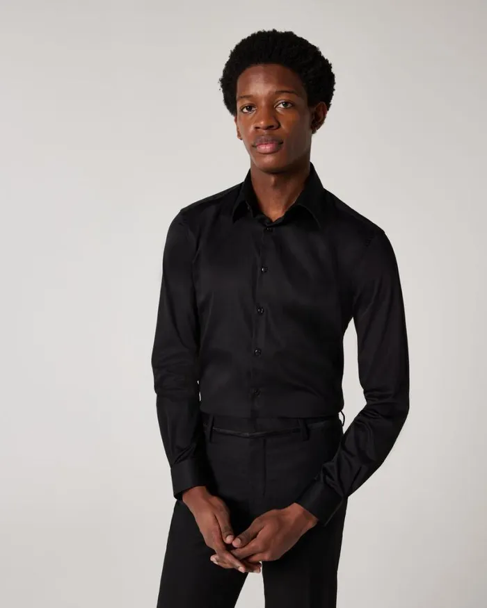 Politix Formal Shirts Men Regular Sateen Long Sleeve Shirt Black