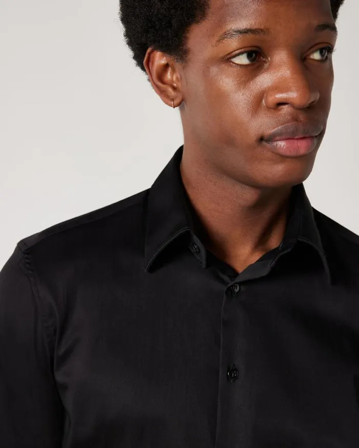 Politix Formal Shirts Men Regular Sateen Long Sleeve Shirt Black