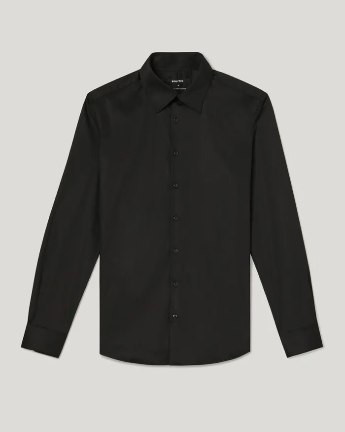 Politix Formal Shirts Men Regular Sateen Long Sleeve Shirt Black