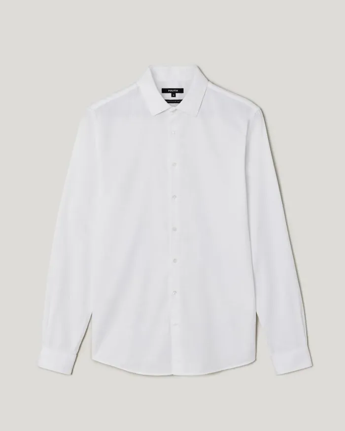 Politix Formal Shirts Men Slim Fit Long Sleeve Textured Dress Shirt White