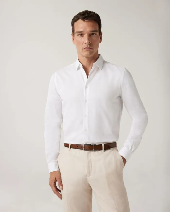 Politix Formal Shirts Men Slim Fit Long Sleeve Textured Dress Shirt White