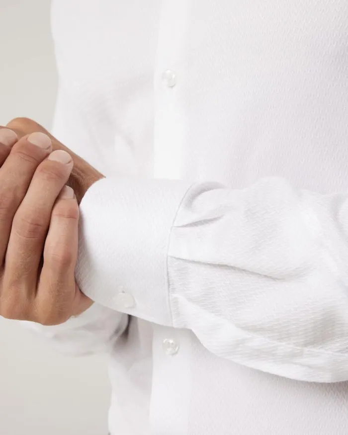 Politix Formal Shirts Men Slim Fit Long Sleeve Textured Dress Shirt White