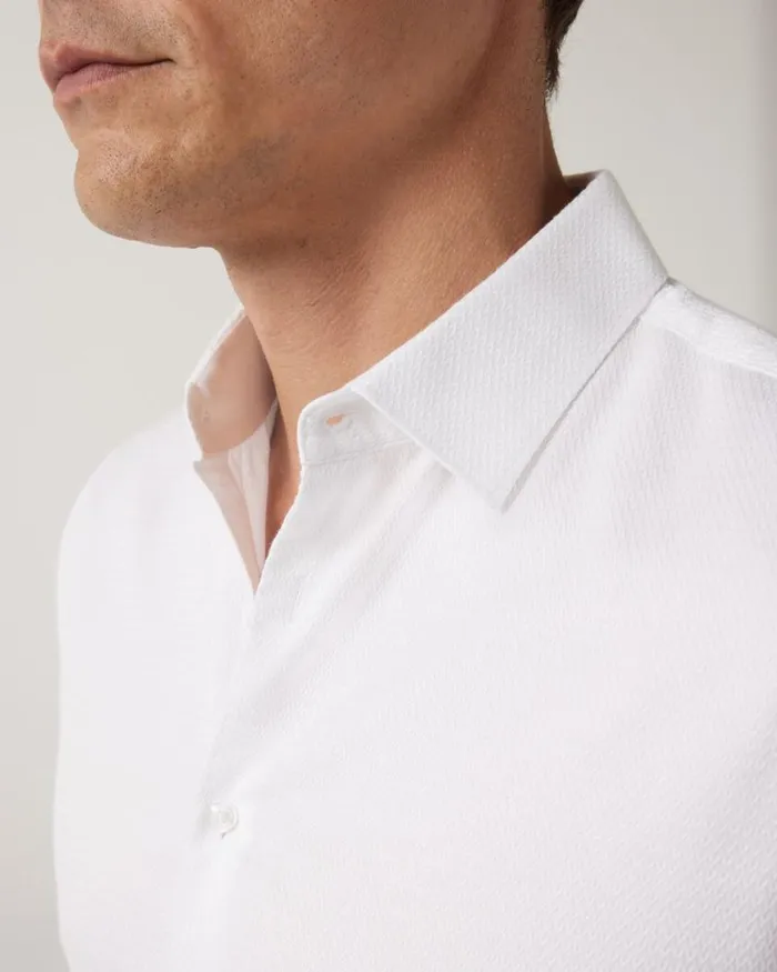 Politix Formal Shirts Men Slim Fit Long Sleeve Textured Dress Shirt White
