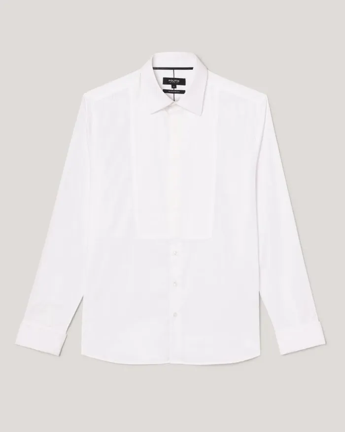 Politix Formal Shirts Men Slim Long Sleeve Bib Formal Shirt White