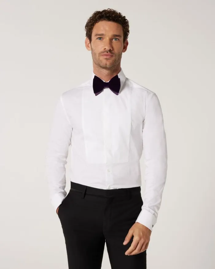 Politix Formal Shirts Men Slim Long Sleeve Bib Formal Shirt White