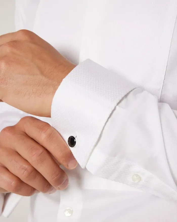 Politix Formal Shirts Men Slim Long Sleeve Bib Formal Shirt White