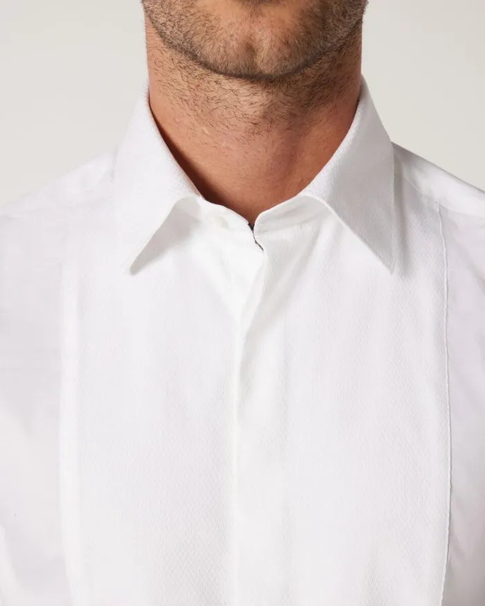Politix Formal Shirts Men Slim Long Sleeve Bib Formal Shirt White