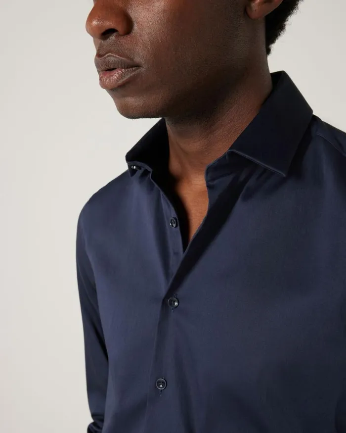 Politix Formal Shirts Men Slim Sateen Long Sleeve Shirt Navy