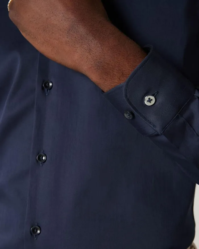 Politix Formal Shirts Men Slim Sateen Long Sleeve Shirt Navy
