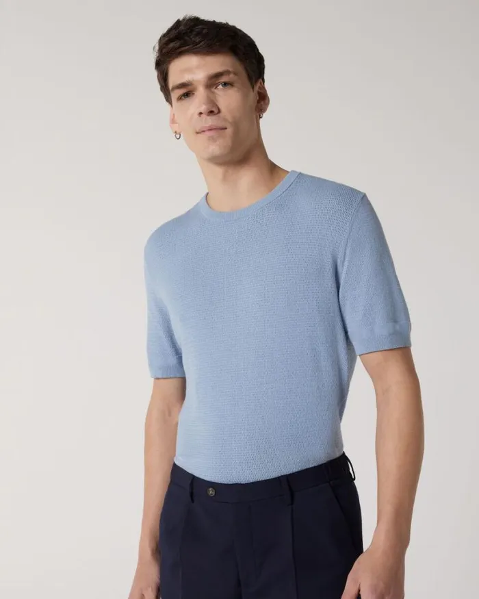 Politix Knitwear Men Crew Short Sleeve Knit Chalk Blue