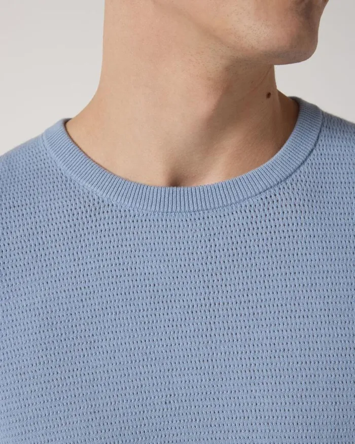 Politix Knitwear Men Crew Short Sleeve Knit Chalk Blue