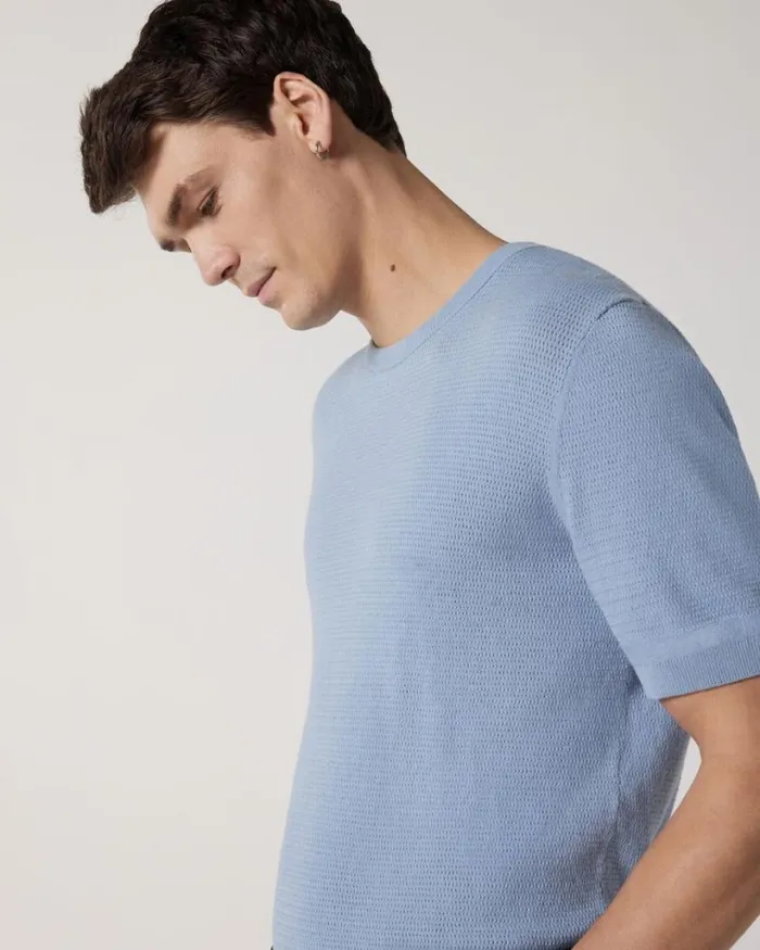 Politix Knitwear Men Crew Short Sleeve Knit Chalk Blue