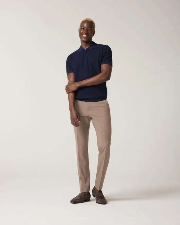 Politix Knitwear Men Textured Knit Zip Polo Navy