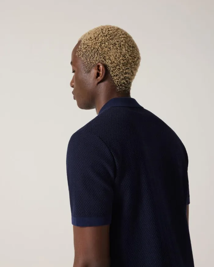 Politix Knitwear Men Textured Knit Zip Polo Navy