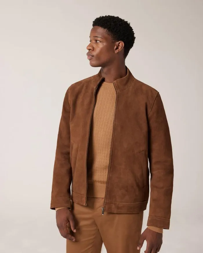 Politix Leather Jackets Men Zip Through Biker Jacket With Stand Collar Rich Tan