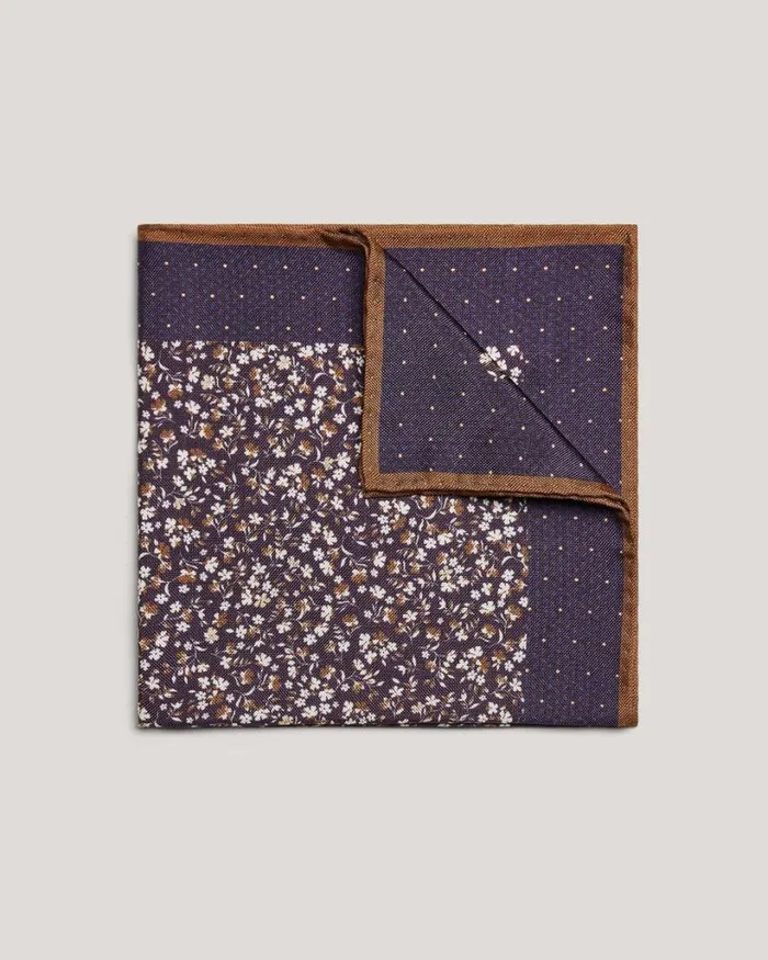 Politix Pocket Squares Men Ditsy Floral Printed Pocket Square With Contrast Border Grape