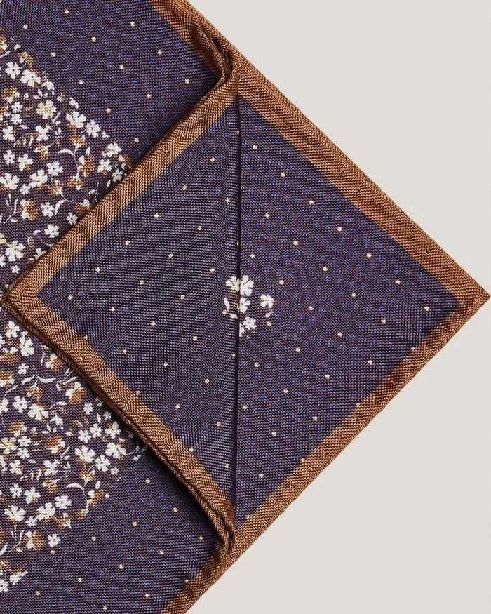 Politix Pocket Squares Men Ditsy Floral Printed Pocket Square With Contrast Border Grape