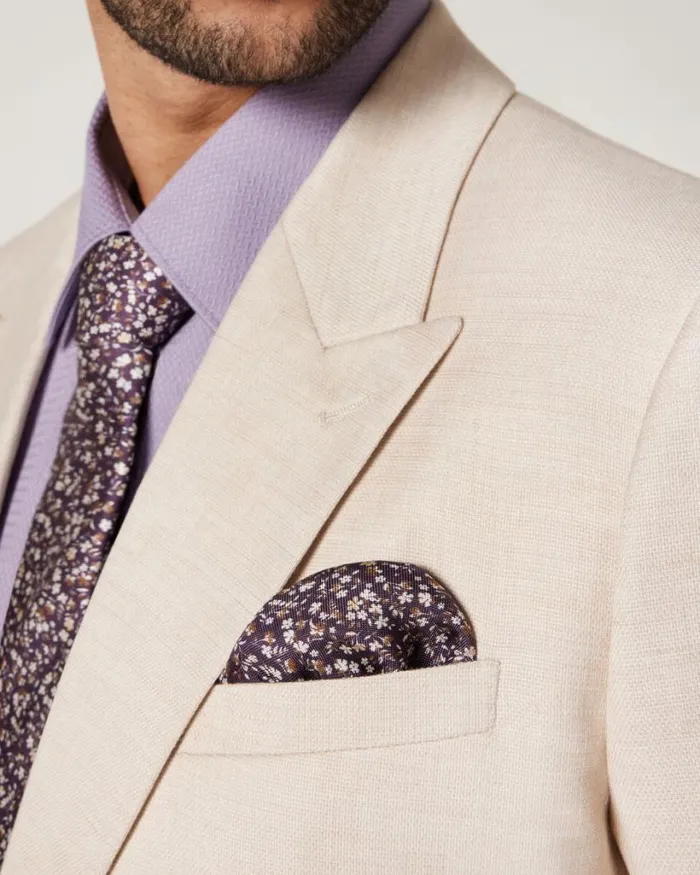 Politix Pocket Squares Men Ditsy Floral Printed Pocket Square With Contrast Border Grape