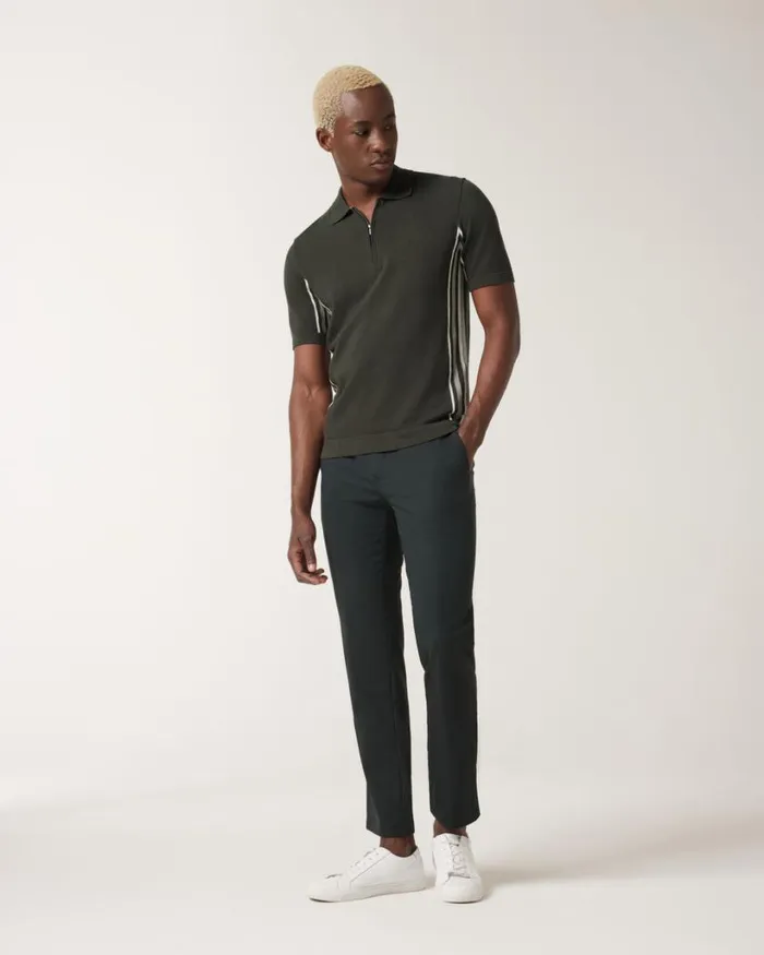 Politix Polo Shirts Men Side Stripe Panel Zipup Collar Polo Green