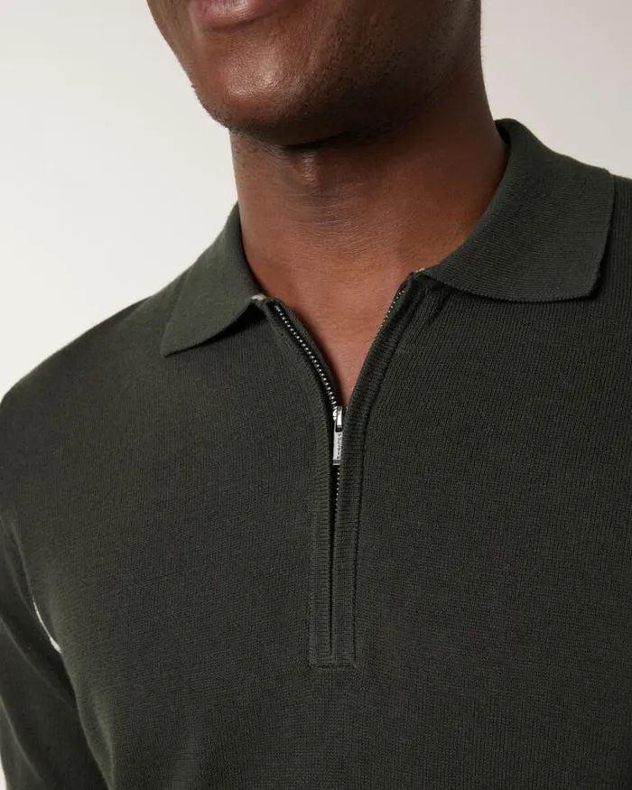 Politix Polo Shirts Men Side Stripe Panel Zipup Collar Polo Green