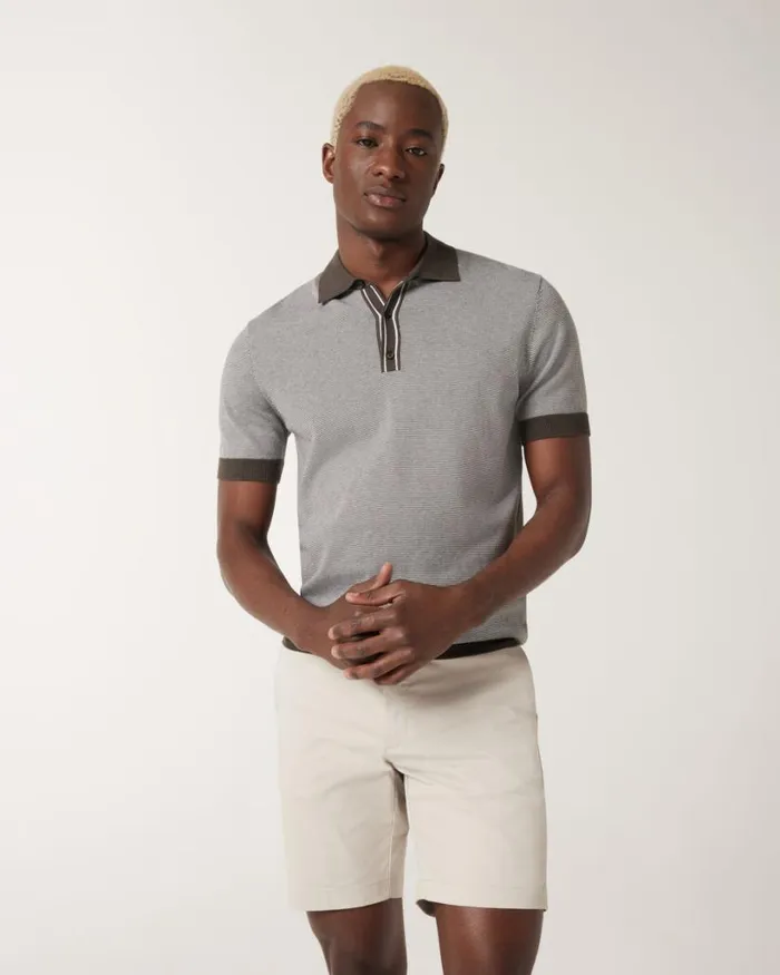 Politix Polo Shirts Men Striped Buttonup Collar Polo Khaki