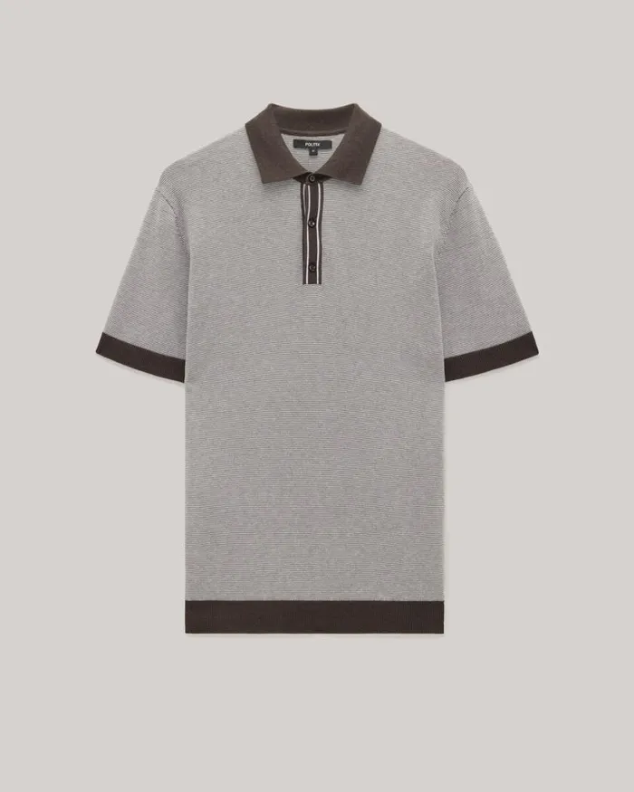 Politix Polo Shirts Men Striped Buttonup Collar Polo Khaki