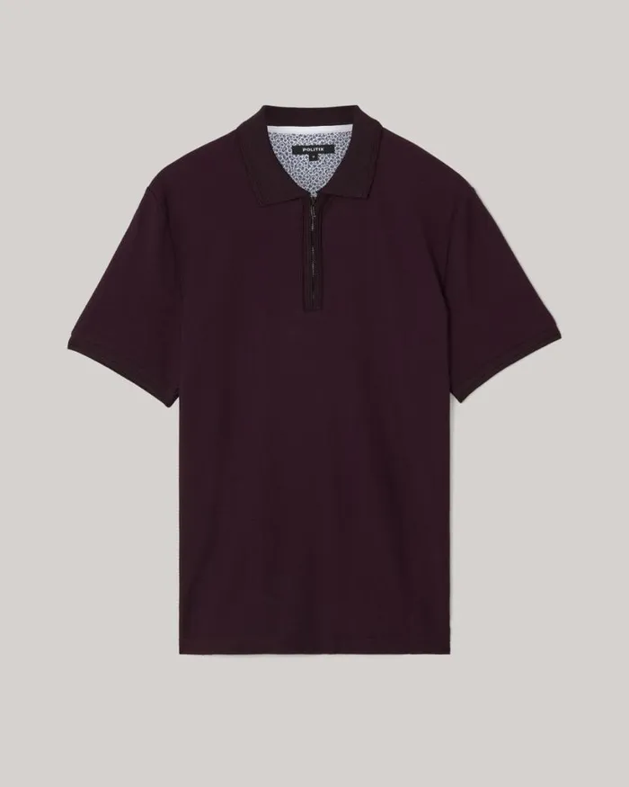 Politix Polo Shirts Men Textured Zipup Polo Aubergine