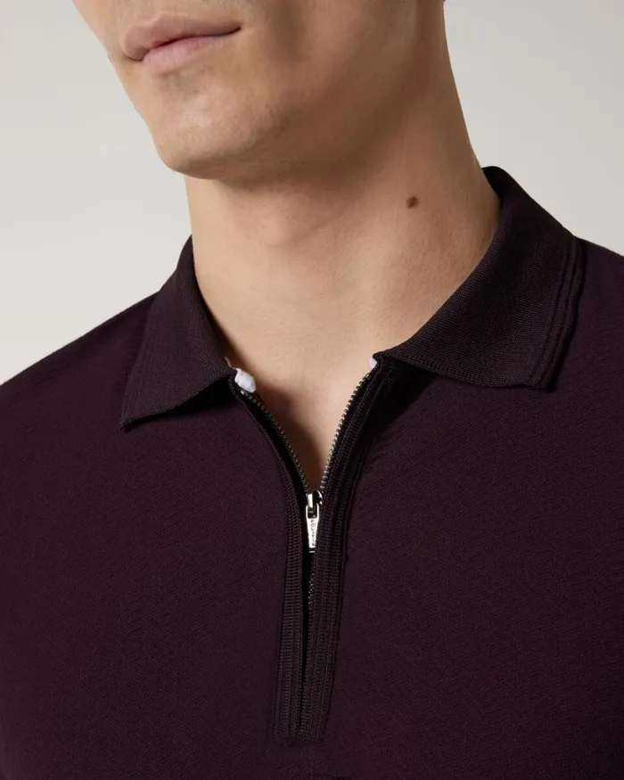 Politix Polo Shirts Men Textured Zipup Polo Aubergine