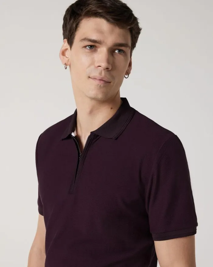 Politix Polo Shirts Men Textured Zipup Polo Aubergine