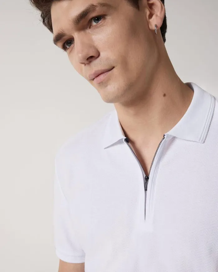 Politix Polo Shirts Men Textured Zipup Polo White