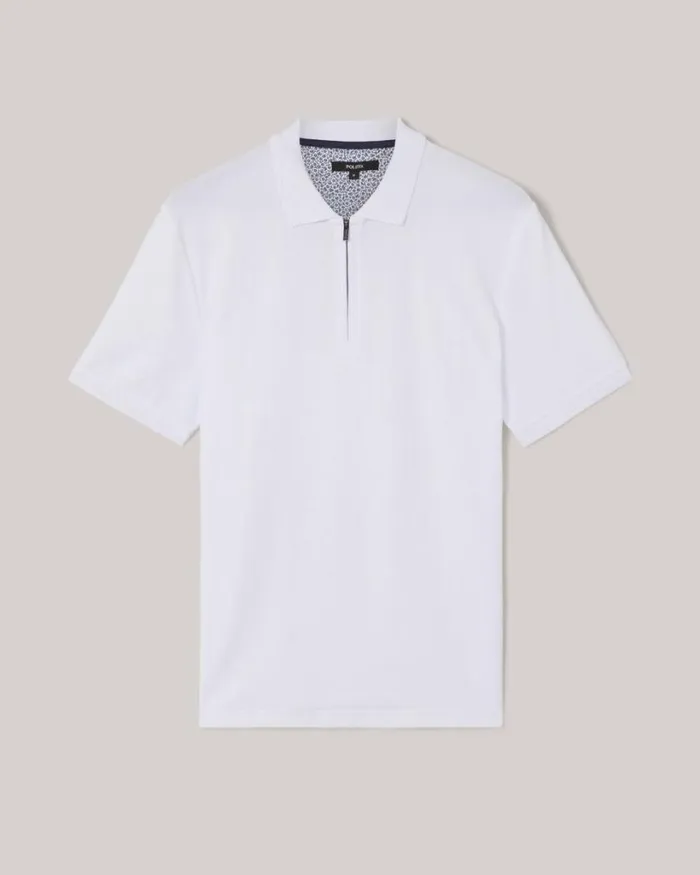 Politix Polo Shirts Men Textured Zipup Polo White