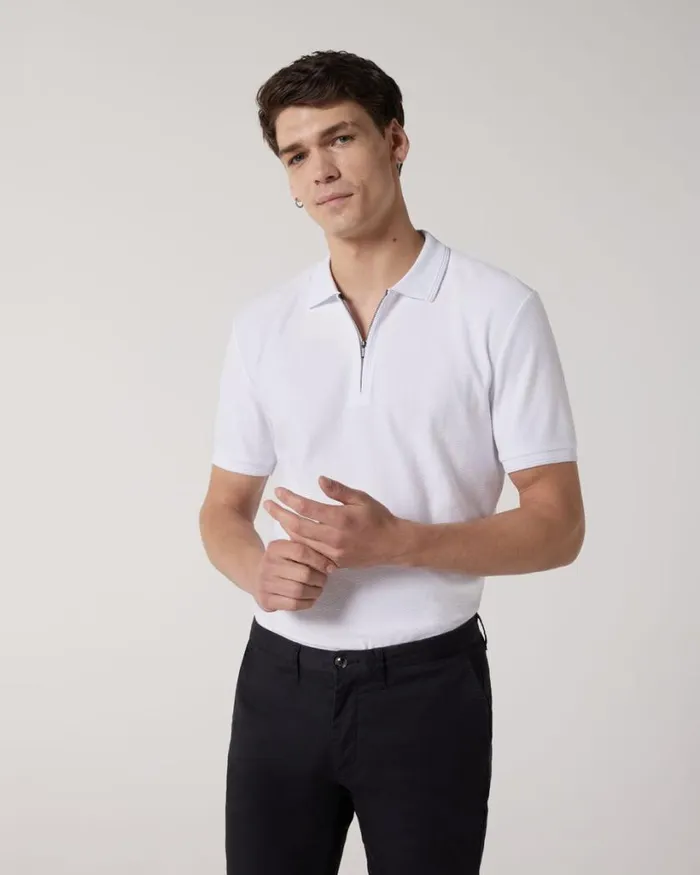 Politix Polo Shirts Men Textured Zipup Polo White