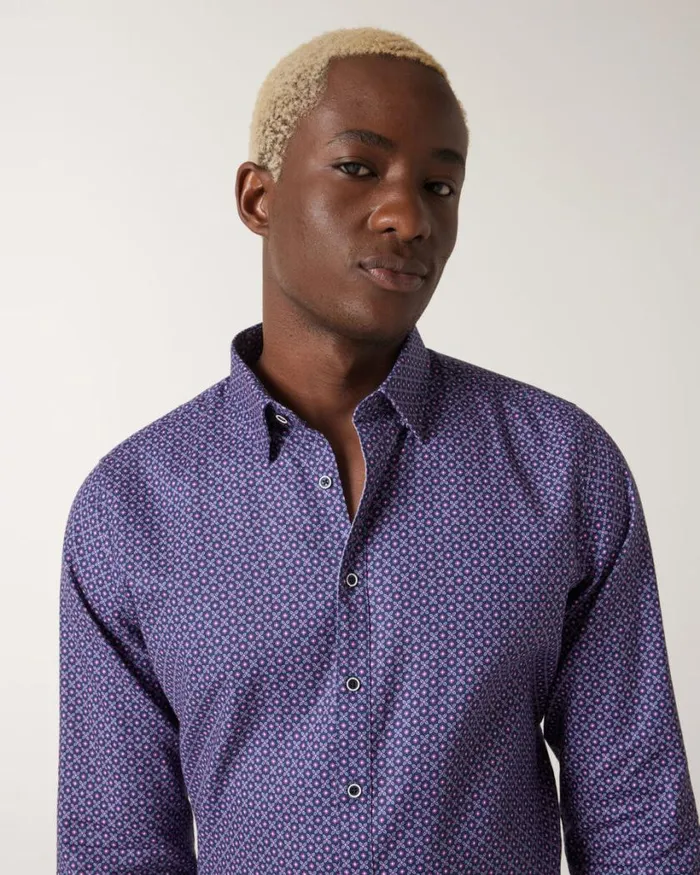 Politix Shirts Men Geo Print Dress Shirt Navy