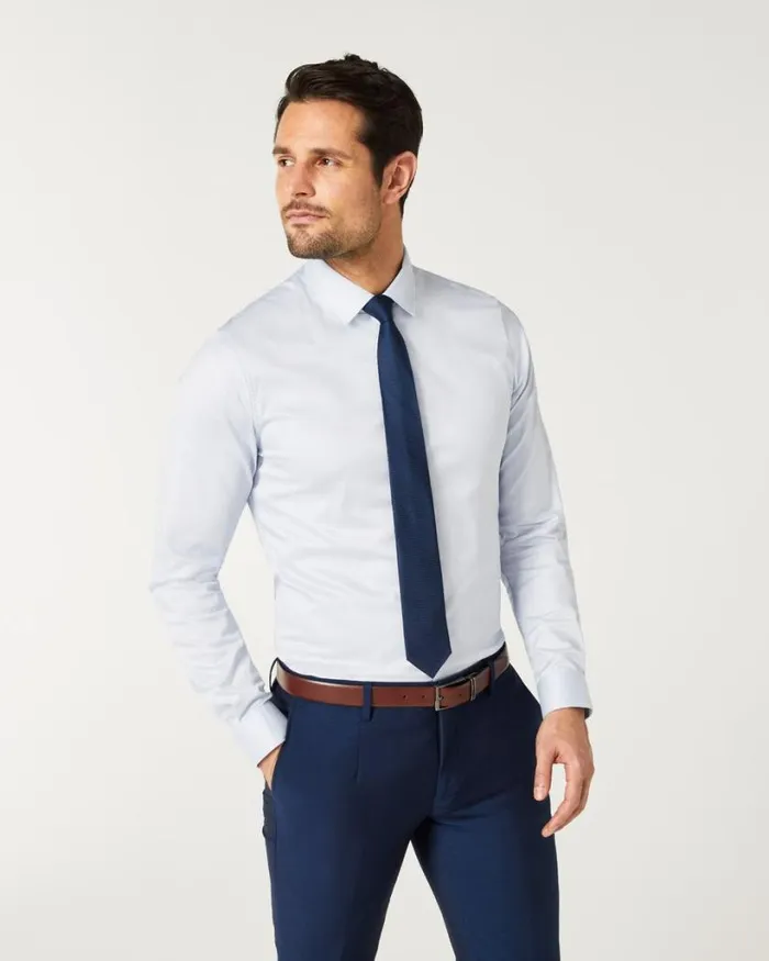 Politix Shirts Men Slim Textured Long Sleeve Shirt Light Blue