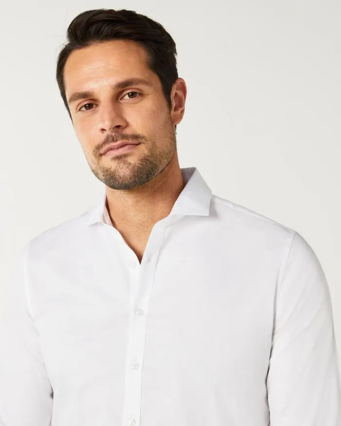 Politix Shirts Men Ultra Slim Long Sleeve Twill Shirt White