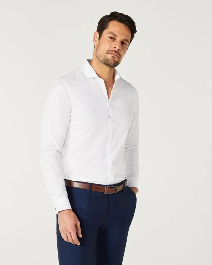 Politix Shirts Men Ultra Slim Long Sleeve Twill Shirt White
