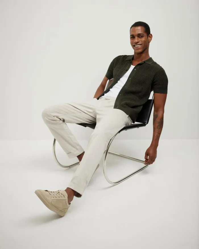 Politix Shirts Men Wave Knit Button Down Short Sleeve Shirt Khaki