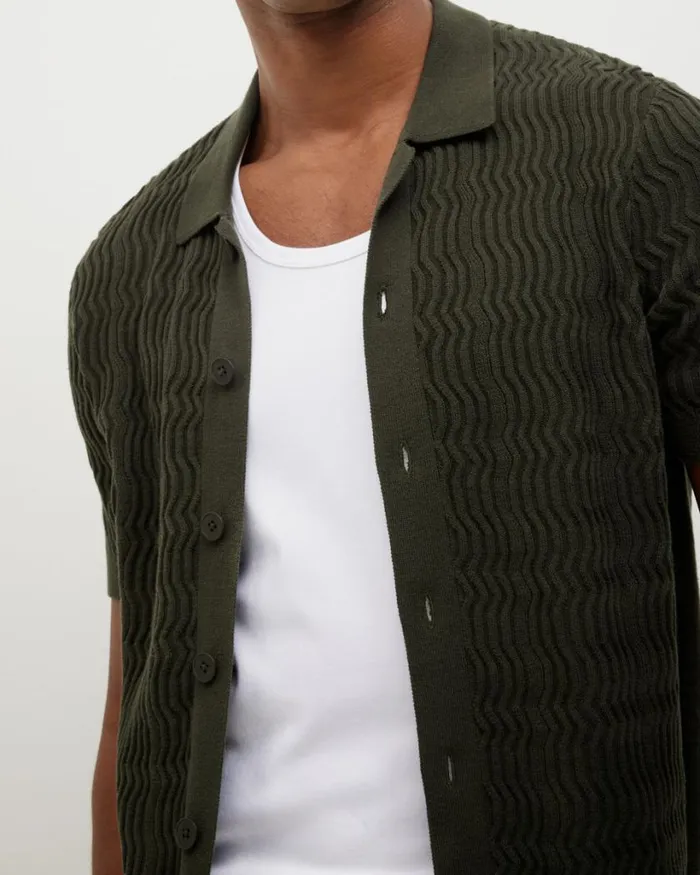 Politix Shirts Men Wave Knit Button Down Short Sleeve Shirt Khaki