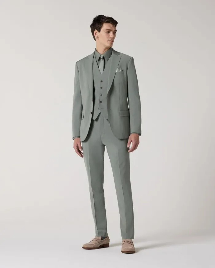 Politix Suit Pants Men Slim Stretch Wool Blend Tailored Pant Sage
