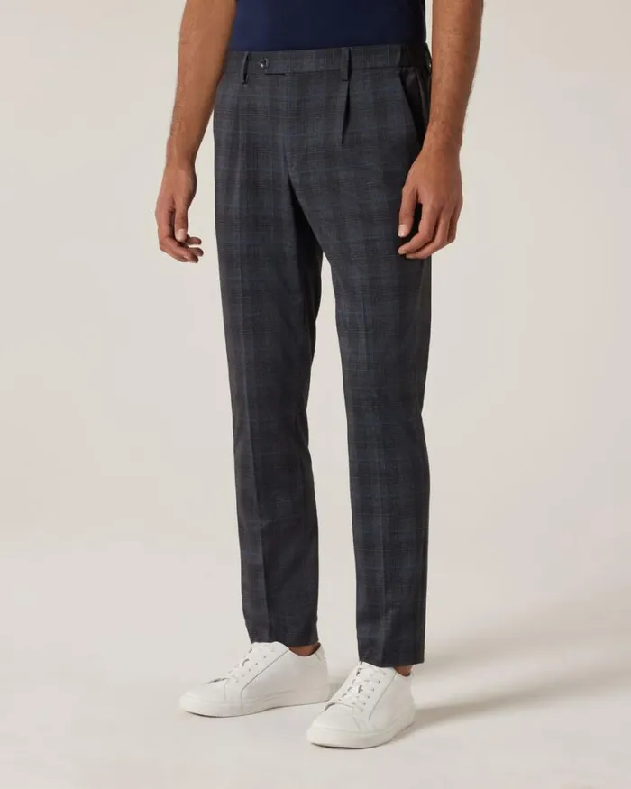 Politix Suit Pants Men Travel Jersey Check Tailored Pant Charcoal Marle