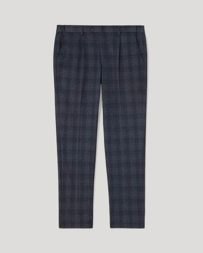 Politix Suit Pants Men Travel Jersey Check Tailored Pant Charcoal Marle