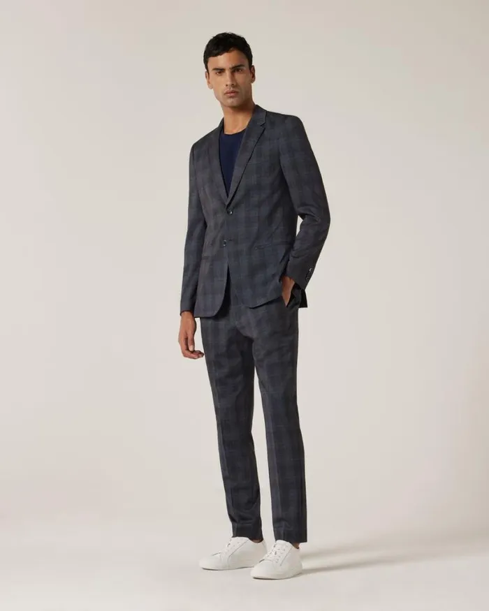Politix Suit Pants Men Travel Jersey Check Tailored Pant Charcoal Marle