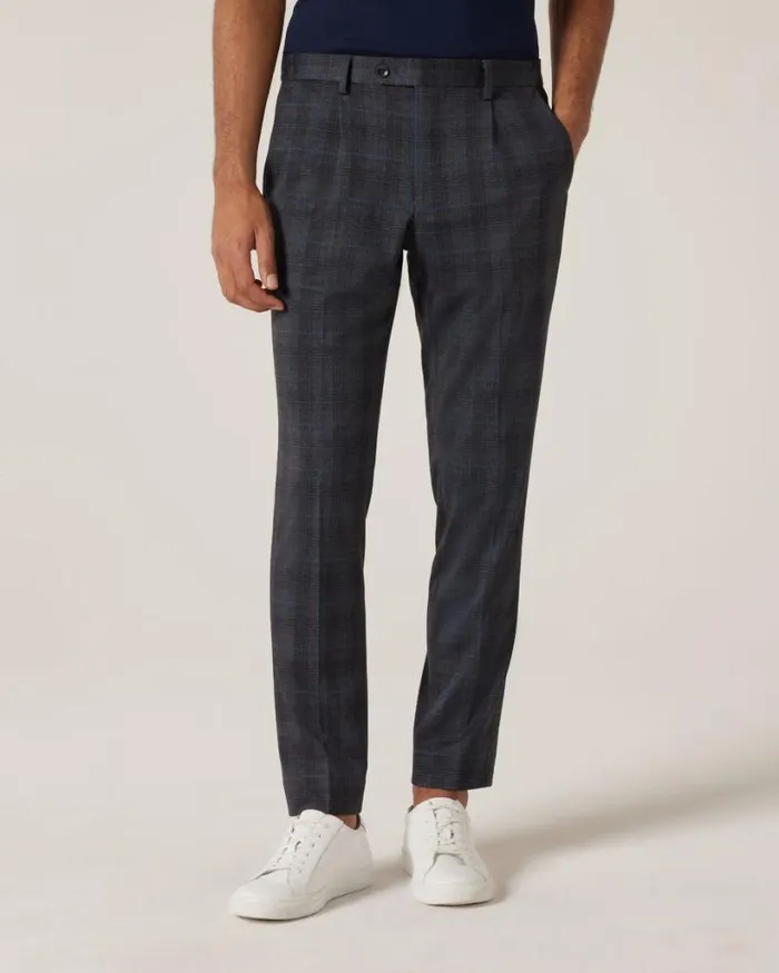 Politix Suit Pants Men Travel Jersey Check Tailored Pant Charcoal Marle