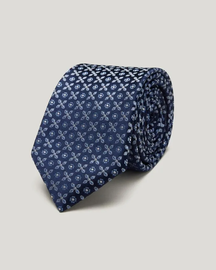 Politix Ties Men Silk Geo Jacquard Tie Navy Blue