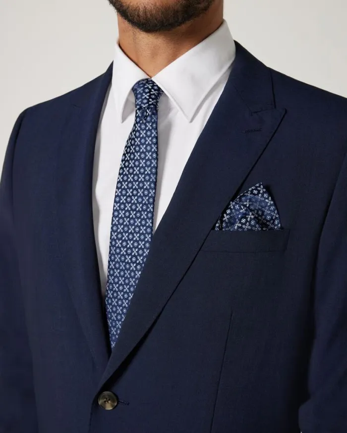 Politix Ties Men Silk Geo Jacquard Tie Navy Blue