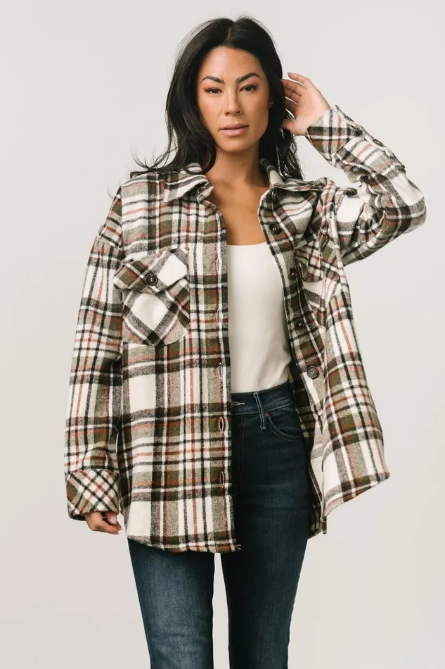 Polson Plaid Shacket Ivory Multi Women Baltic Born Outerwear