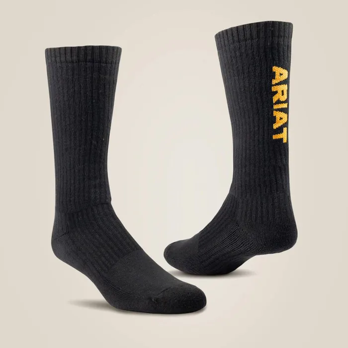 Premium Ringspun Cotton Mid Calf Work Sock 3 Pair Pack Black MenWomen Ariat Socks