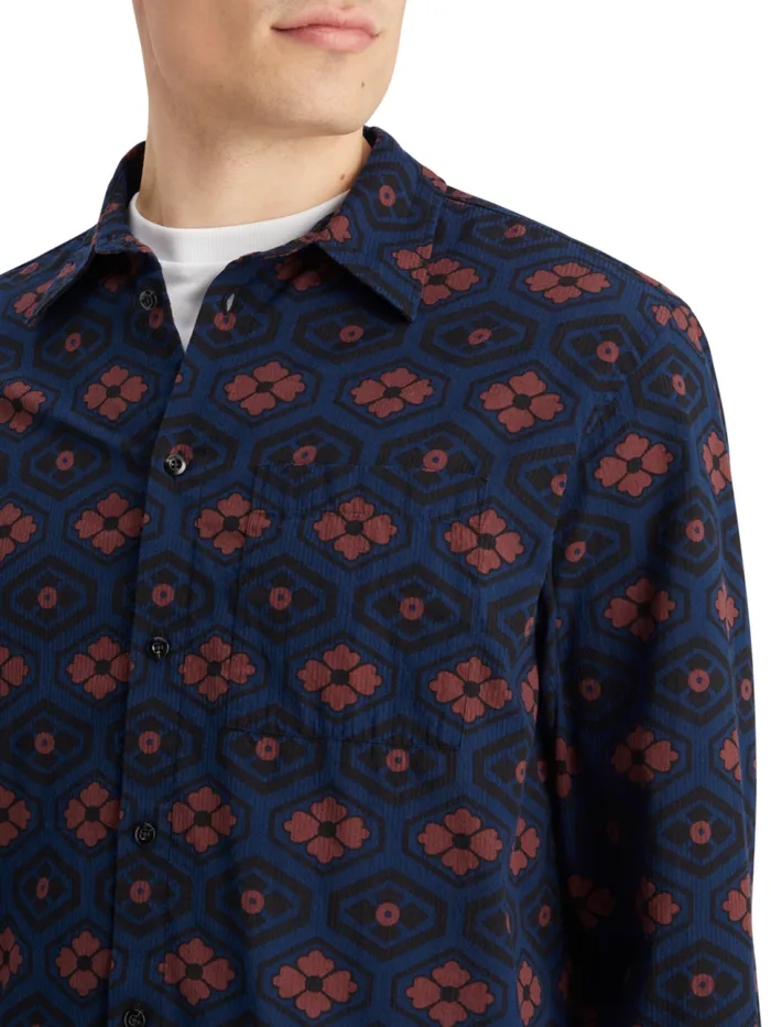 Printed Seersucker Shirt Night Bookcover Ditsy Men Scotch and Soda Shirts