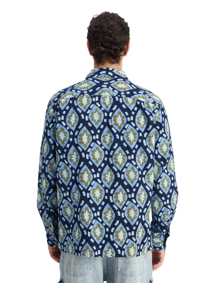 Printed Seersucker Shirt Night Bookcover Ditsy Men Scotch and Soda Shirts