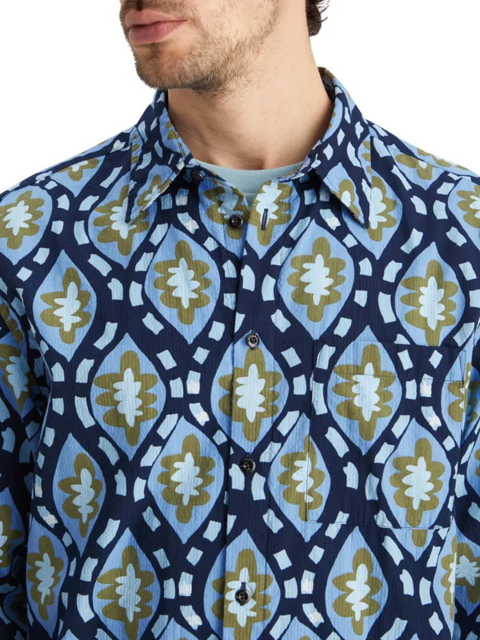 Printed Seersucker Shirt Night Bookcover Ditsy Men Scotch and Soda Shirts